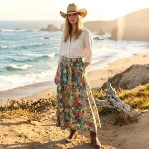 VTG SILK CLUB Maxi Skirt Horse Show Equestrian Tropical Coastal Cowgirl L/XL